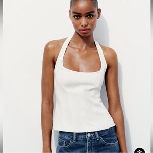 Zara White Halter Neck Top